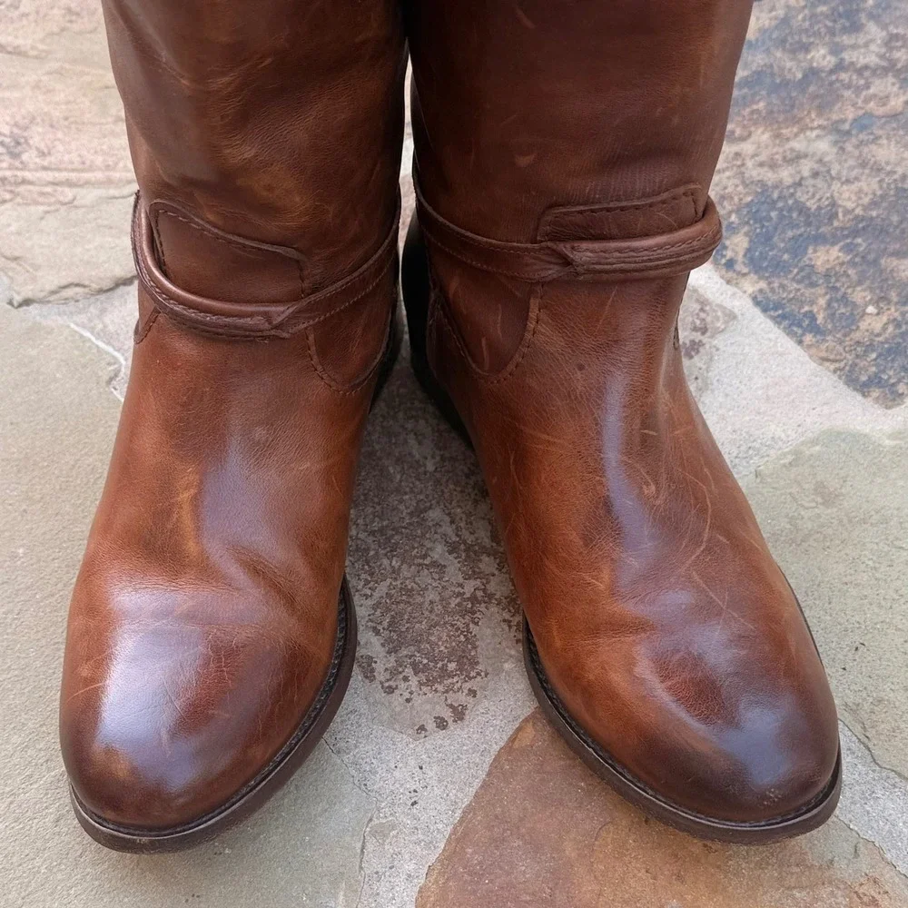 Frye Melissa Seam Harness Tall Riding Boots Brown Leather Women's 8 B USA - Picture 13 of 13